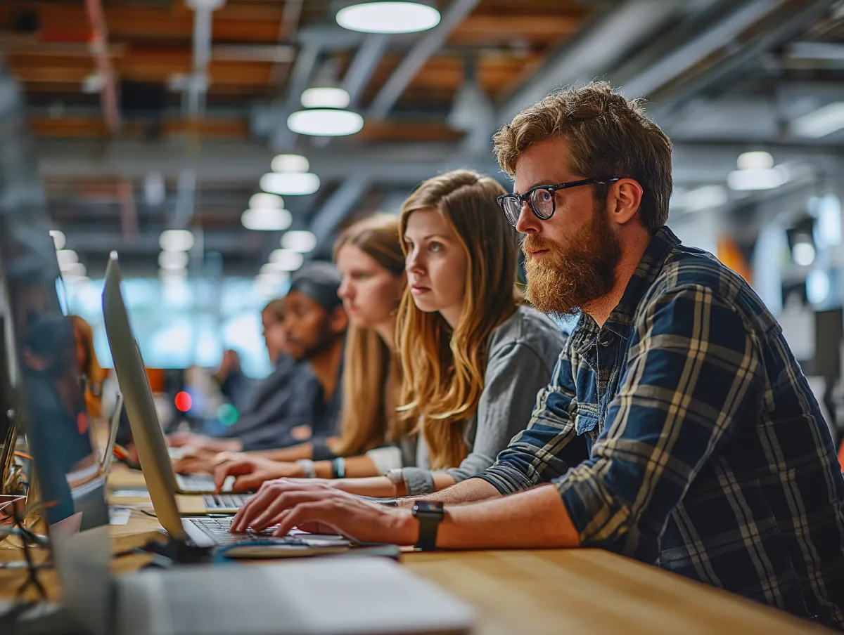 Equipa jovem desenvolvendo estratégias de branding digitais